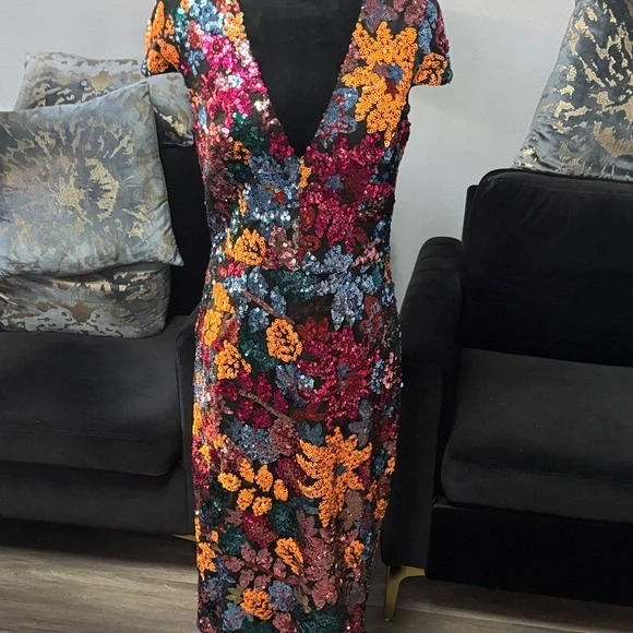 Dress the Population Multicolor Sequin Midi Dress - Picture 1 of 5